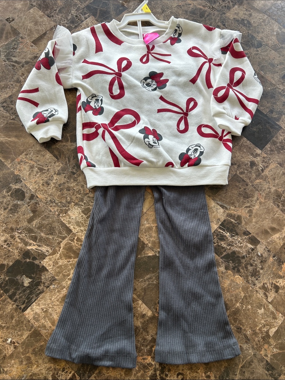NWT ๐ Disney Minnie Two-Piece Bow Coquette Set, tulle sleeves & flare pants 4T